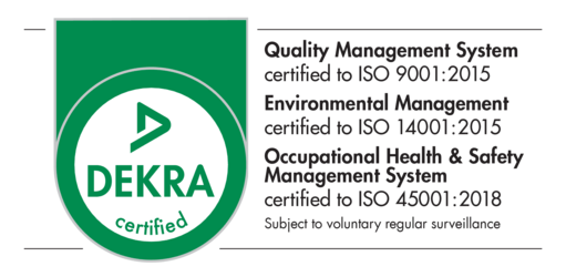 DEKRA seal: ISO 9001:2015; 14001:2015; 45001:2018