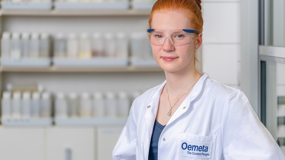 young woman with white coat