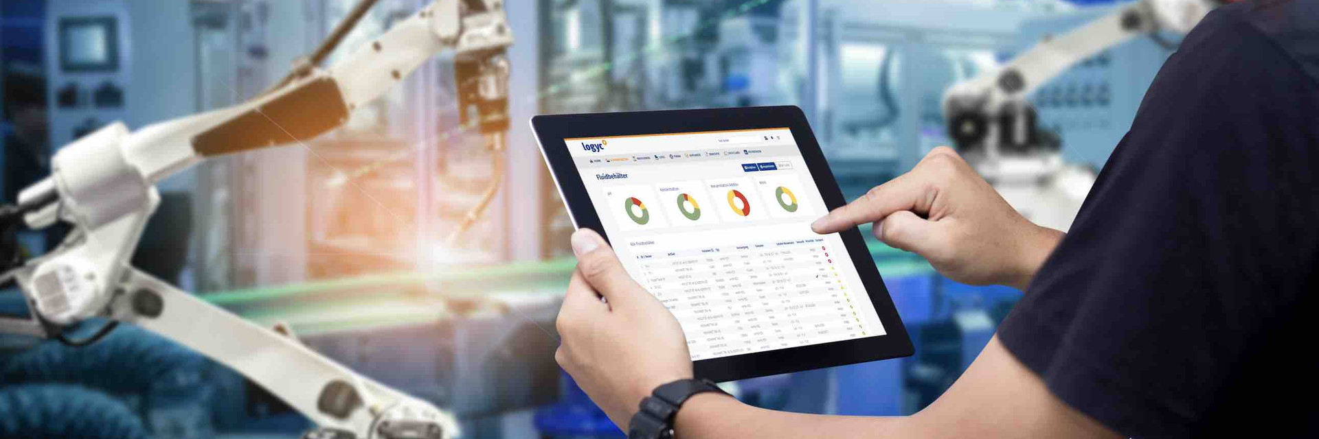 Man monitors cooling lubricants with tablet in hand