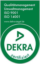 Grünes DEKRA ISO 9001 14001 Siegel