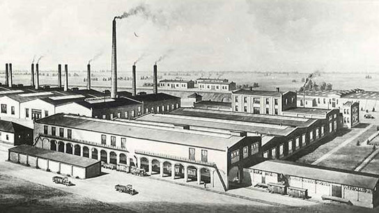 Black & white Drawing of the Oemeta factory from 1920