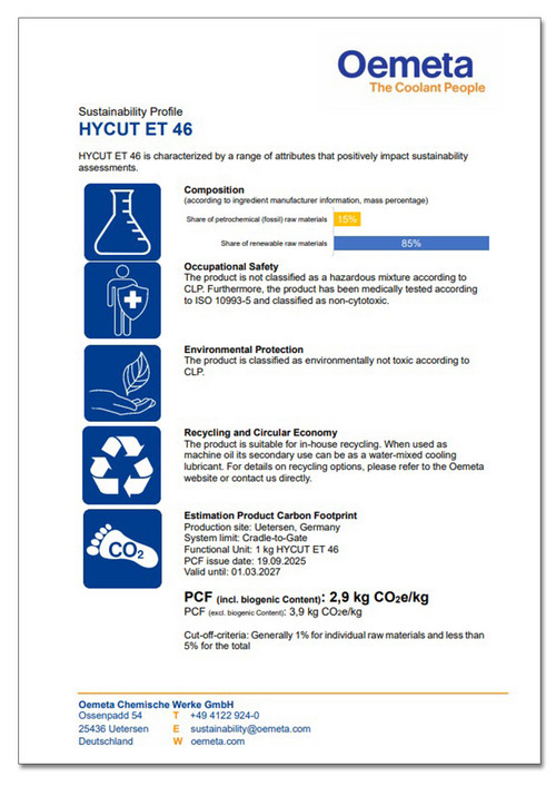 Sustainability data sheet HYCUT ET 46
