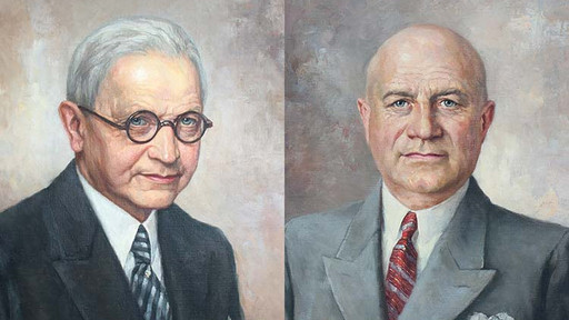 Oil painting of two gentlemen in suits
