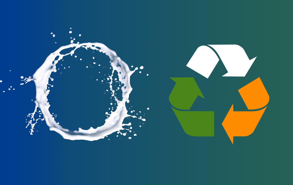 Cooling lubricant splash and recycling symbol side by side